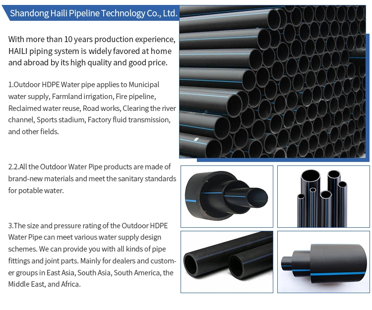HDPE Water Pipe PE Class 10 SDR17 SDR11 DN16-1600 Manufacture